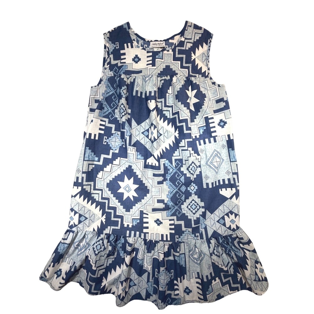 Vintage Anthony Richards Southwestern Geometric Midi Dress Large Blue Cotton 90s